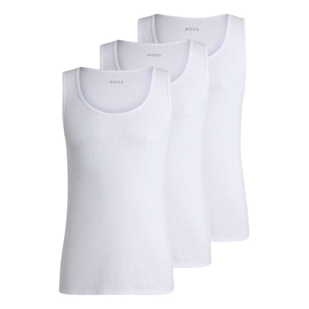 Boss Mens Scoop Neck Regular Tank Top (Pack of 3) / White